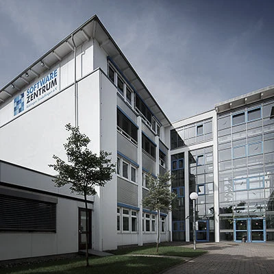 The picture shows part of the software center, where crossbase mediasolution GmbH is located, from the outside.